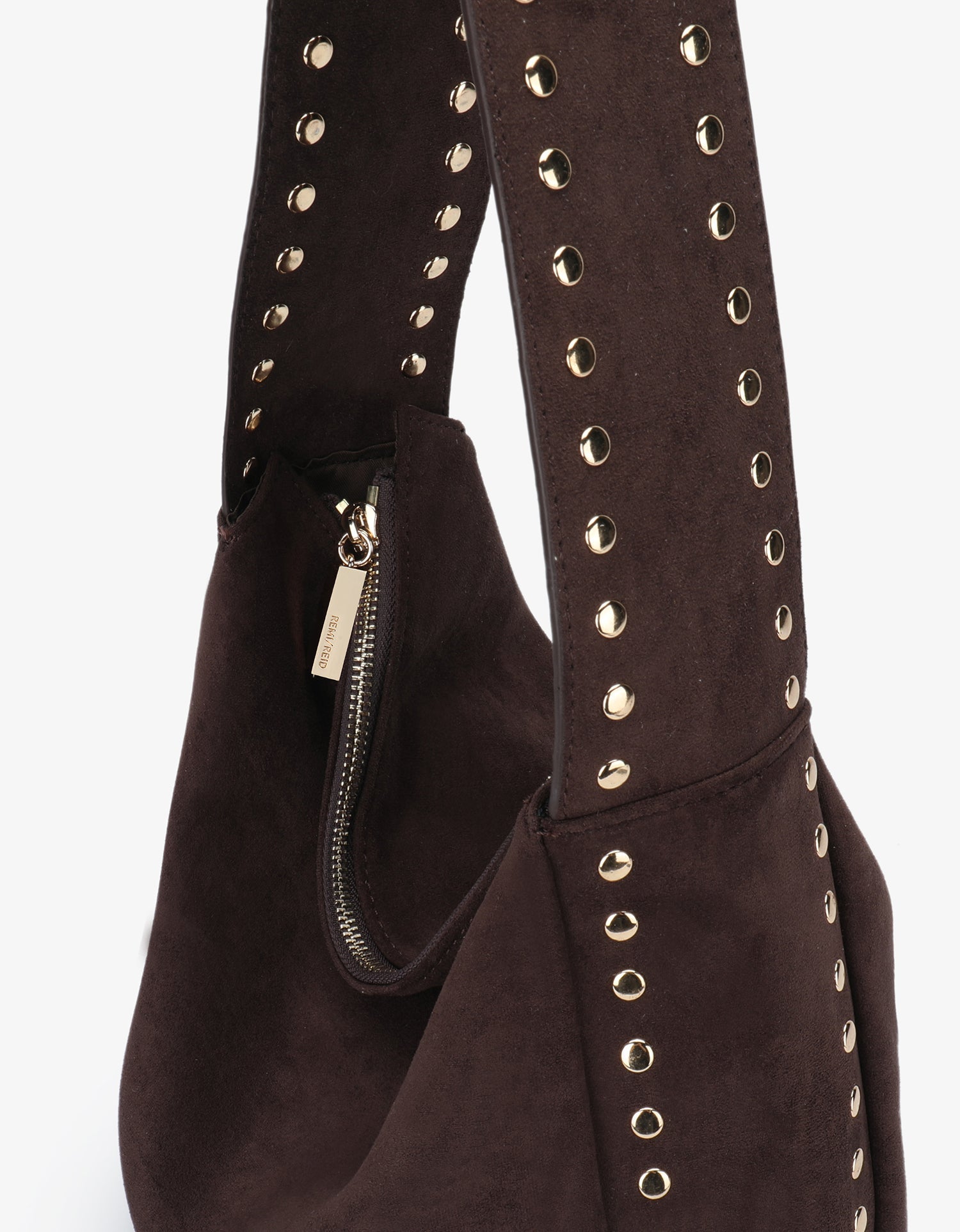 PASCAL SHOULDER STUDDED FAUX SUEDE CHOCOLATE - REMI/REID