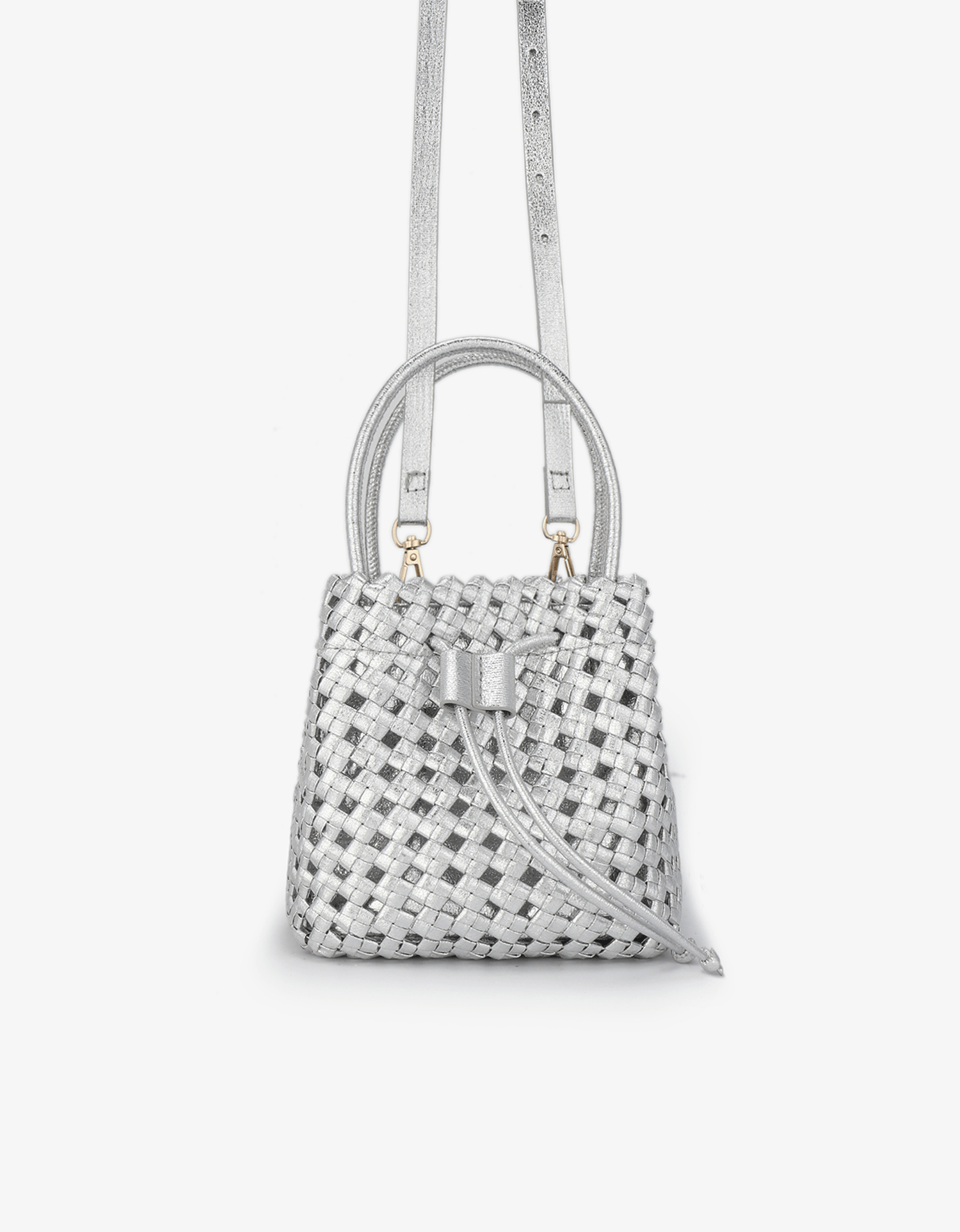 PERRIE BUCKET MINI WOVEN SQUARE HI SHINE SILVER - REMI/REID