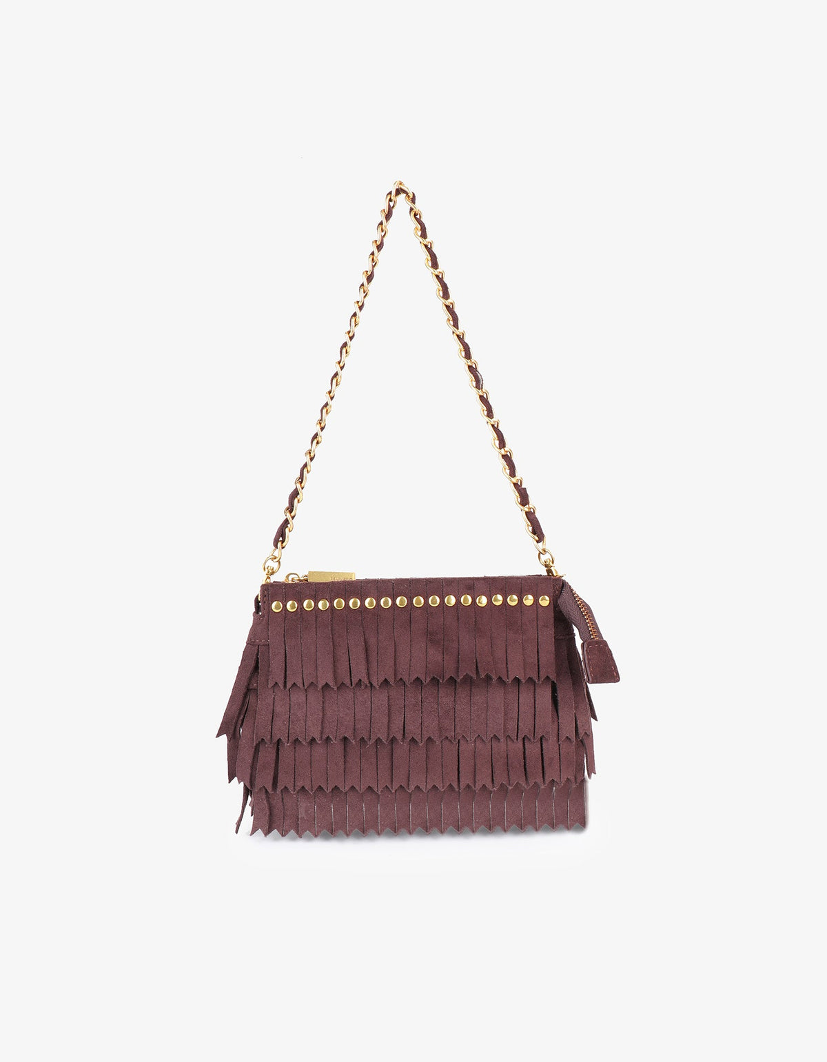 VASSEL FRINGE CLUTCH FAUX SUEDE BERRY - REMI/REID
