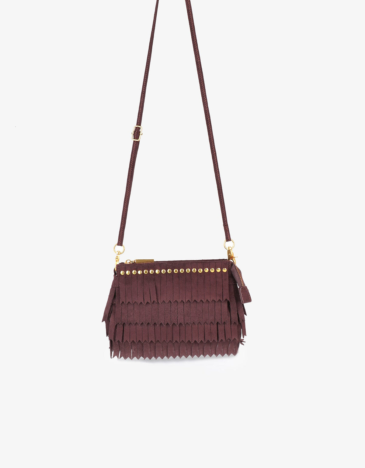 VASSEL FRINGE CLUTCH FAUX SUEDE BERRY - REMI/REID