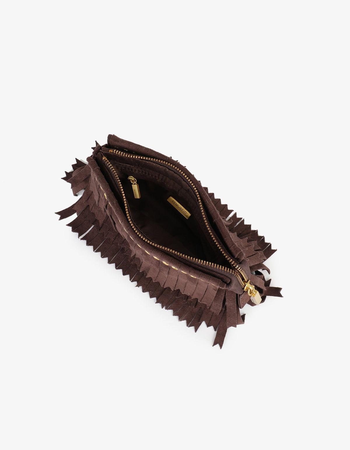 VASSEL FRINGE CLUTCH FAUX SUEDE CHOCOLATE - REMI/REID