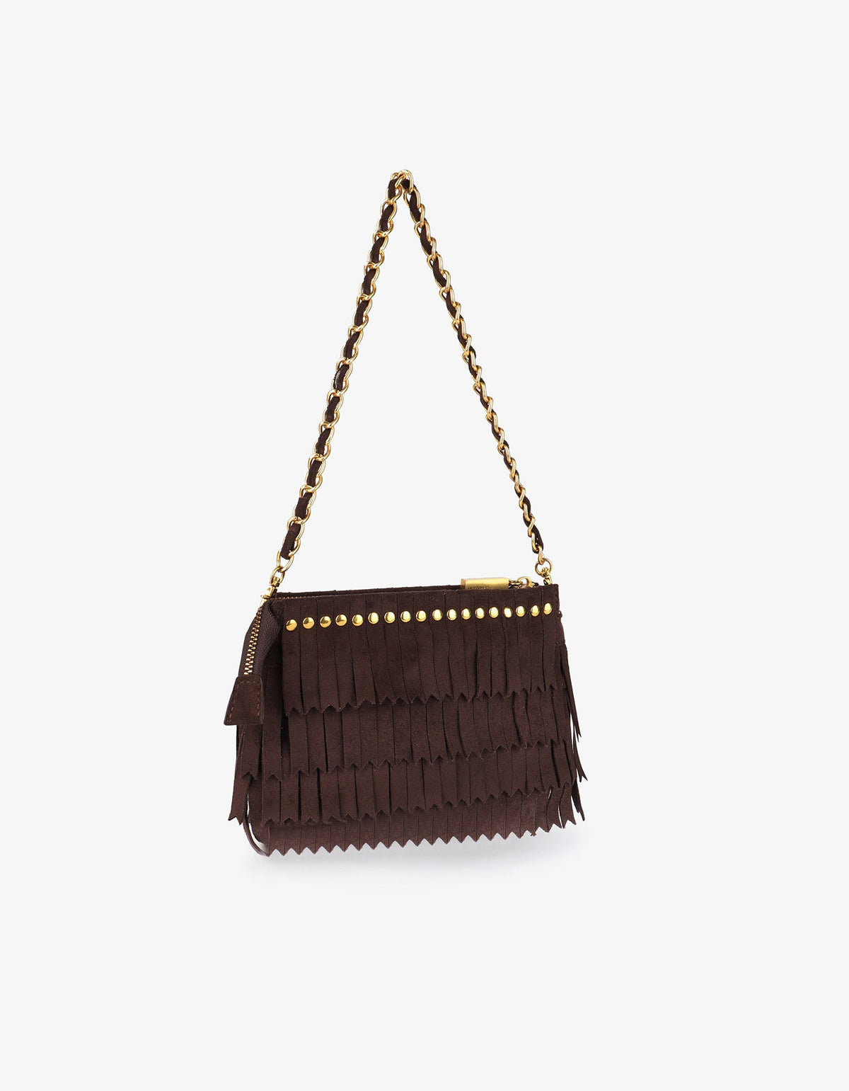 VASSEL FRINGE CLUTCH FAUX SUEDE CHOCOLATE - REMI/REID
