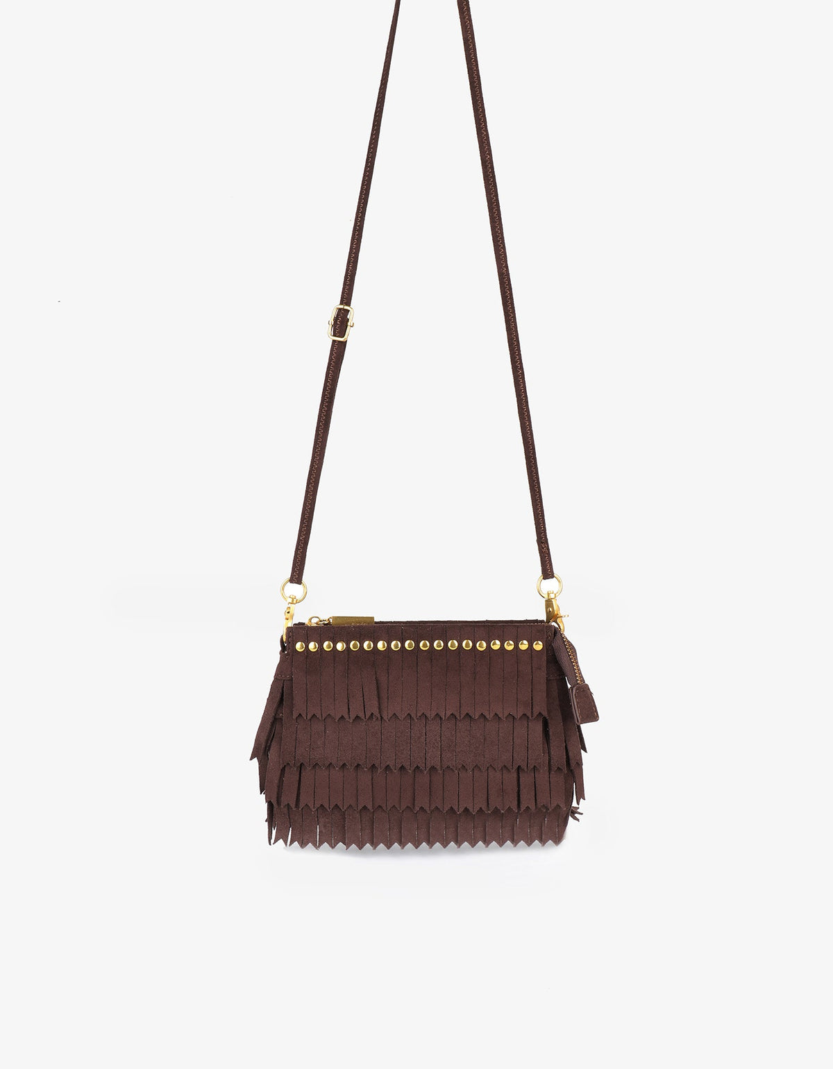 VASSEL FRINGE CLUTCH FAUX SUEDE CHOCOLATE - REMI/REID