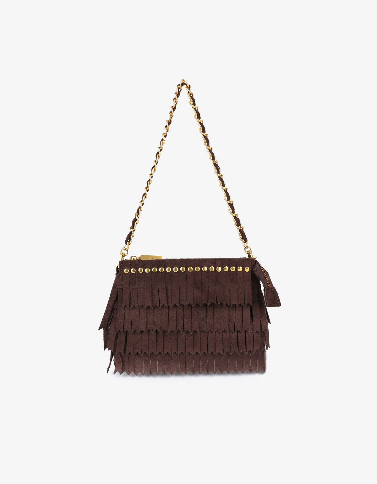 VASSEL FRINGE CLUTCH FAUX SUEDE CHOCOLATE - REMI/REID