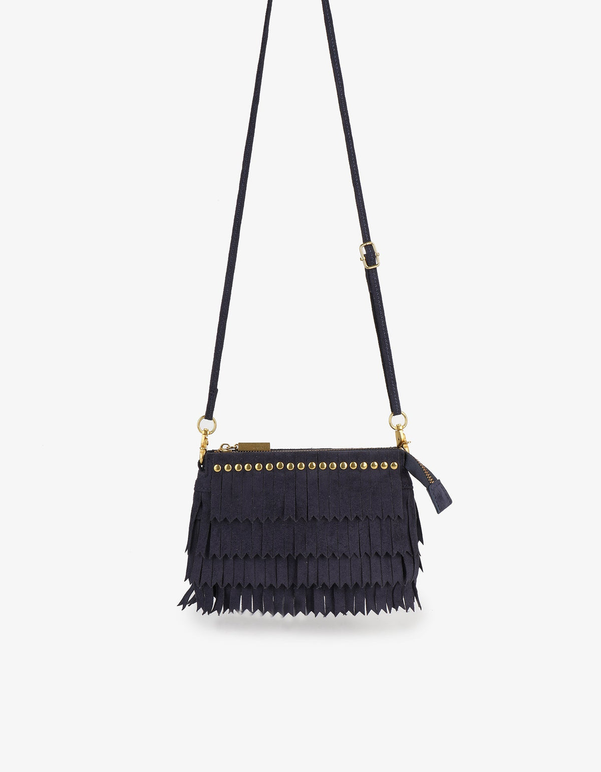 VASSEL FRINGE CLUTCH FAUX SUEDE NAVY - REMI/REID