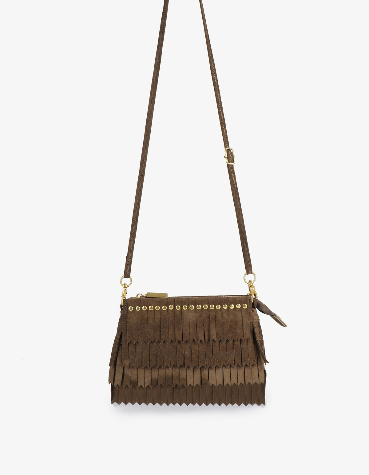 VASSEL FRINGE CLUTCH FAUX SUEDE OLIVE - REMI/REID