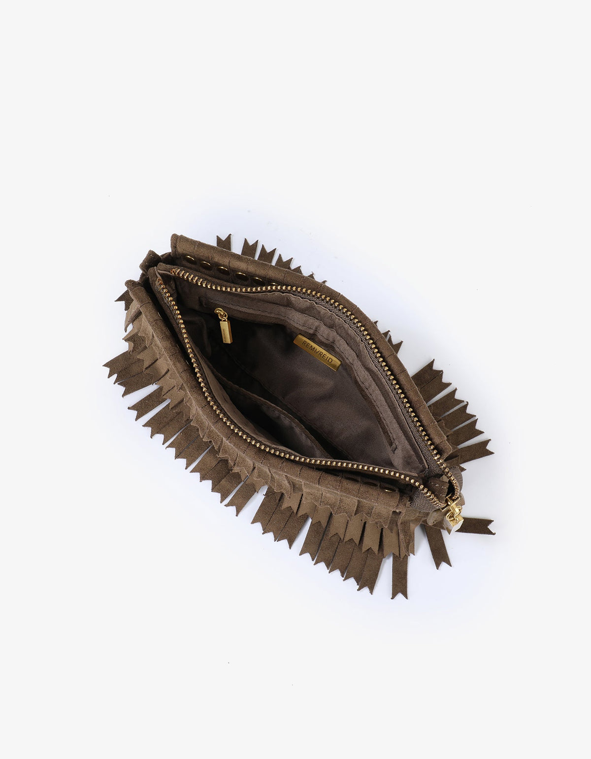 VASSEL FRINGE CLUTCH FAUX SUEDE OLIVE - REMI/REID