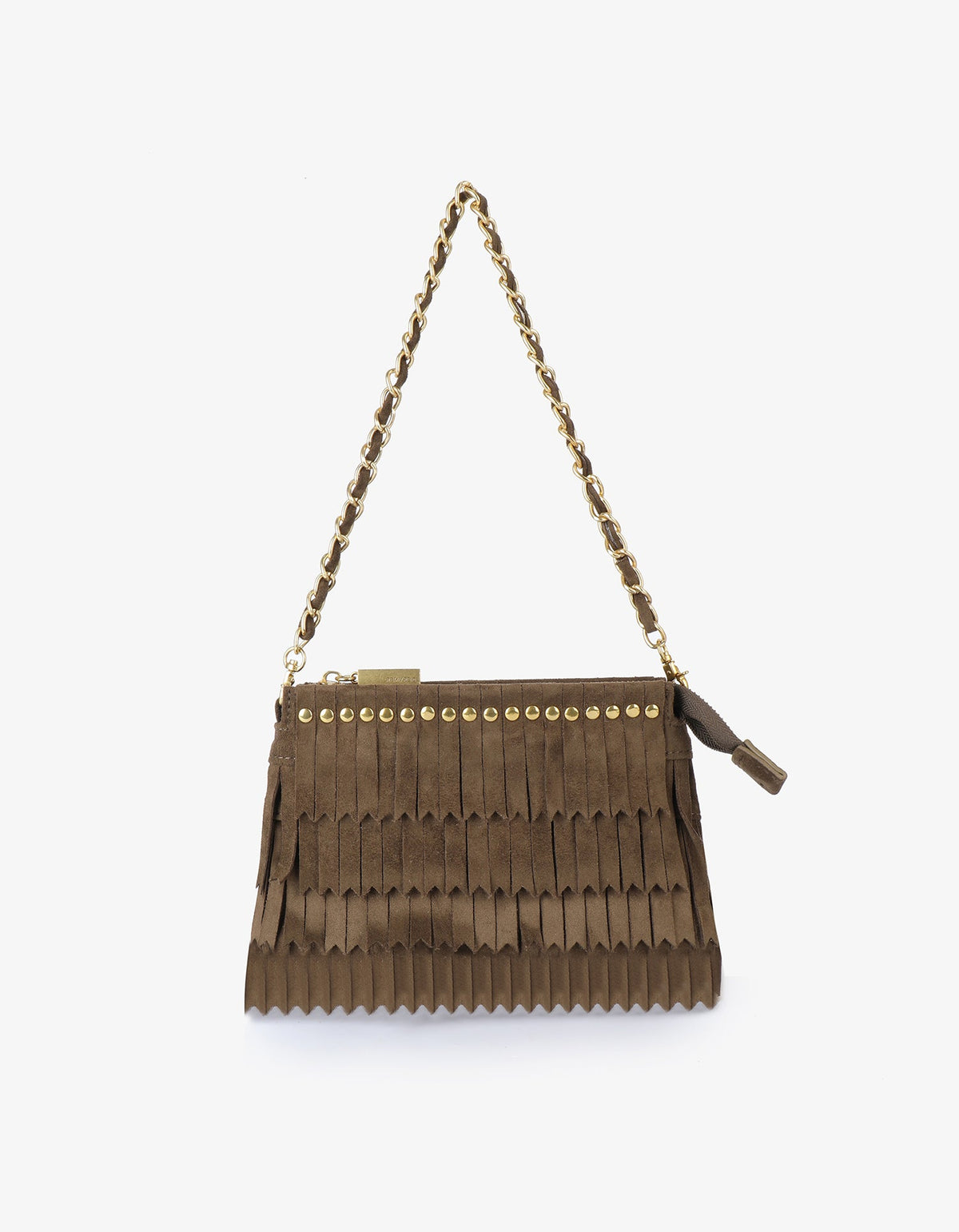 VASSEL FRINGE CLUTCH FAUX SUEDE OLIVE - REMI/REID