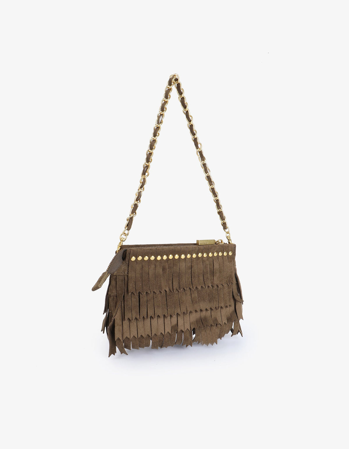 VASSEL FRINGE CLUTCH FAUX SUEDE OLIVE - REMI/REID