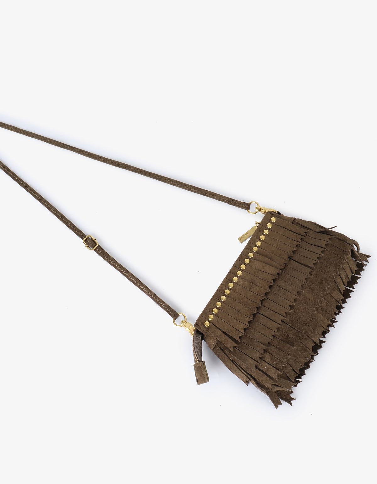 VASSEL FRINGE CLUTCH FAUX SUEDE OLIVE - REMI/REID