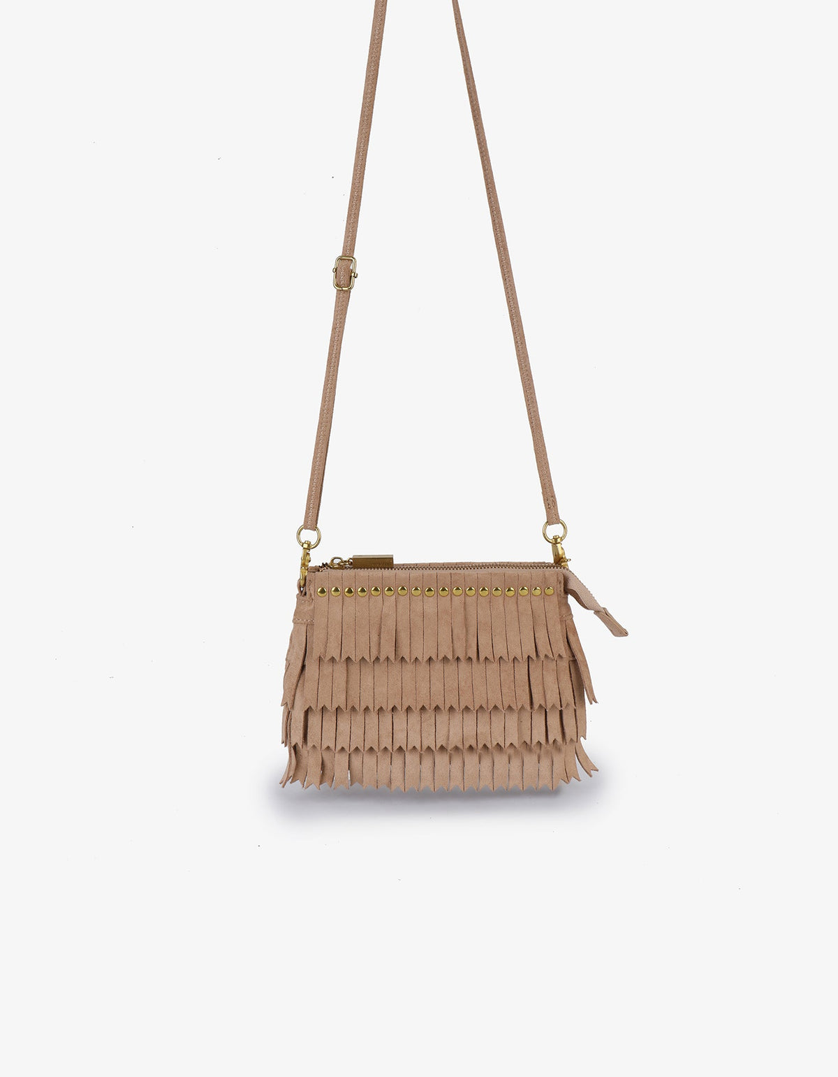 VASSEL FRINGE CLUTCH FAUX SUEDE TAN - REMI/REID