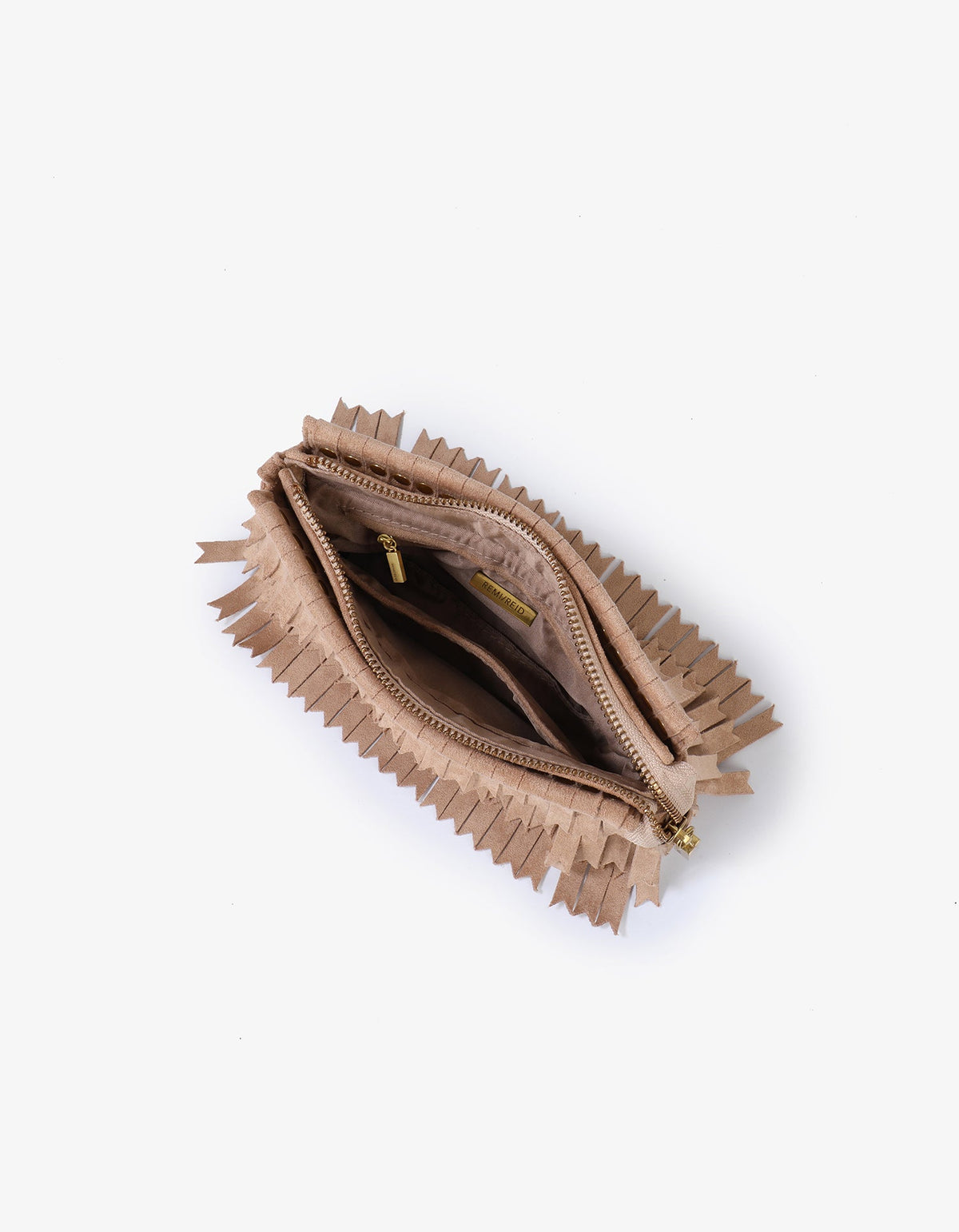 VASSEL FRINGE CLUTCH FAUX SUEDE TAN - REMI/REID
