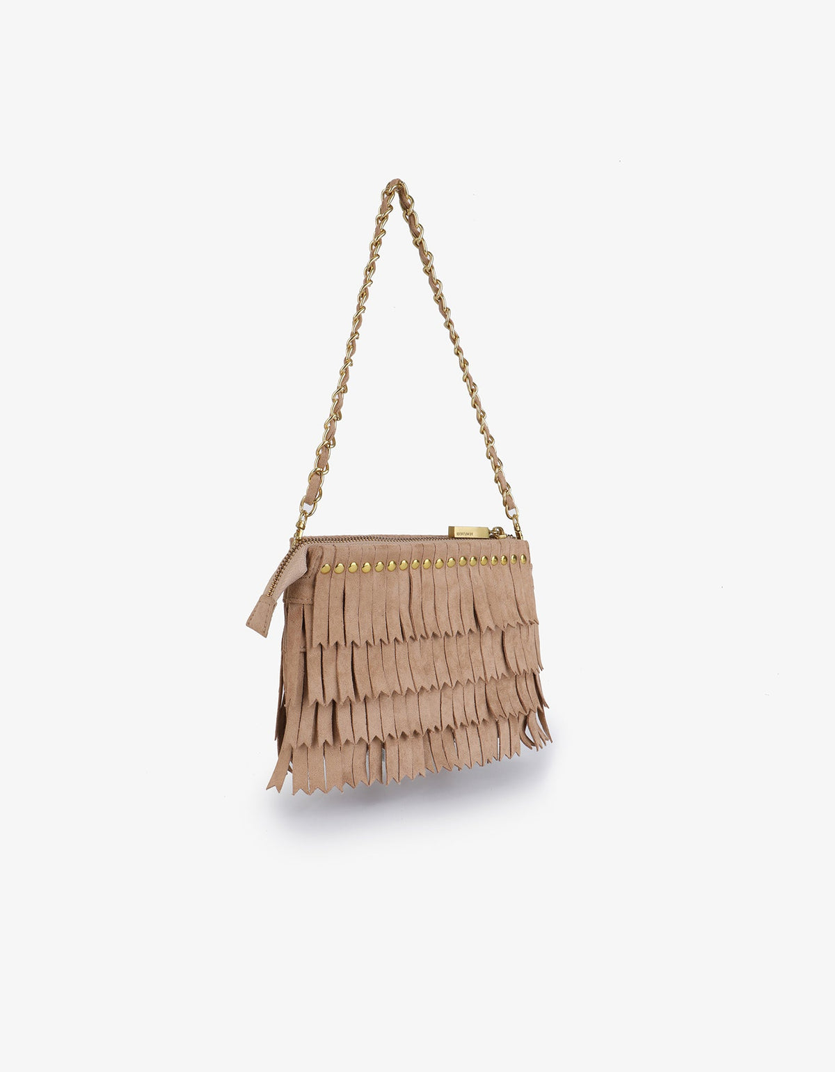 VASSEL FRINGE CLUTCH FAUX SUEDE TAN - REMI/REID