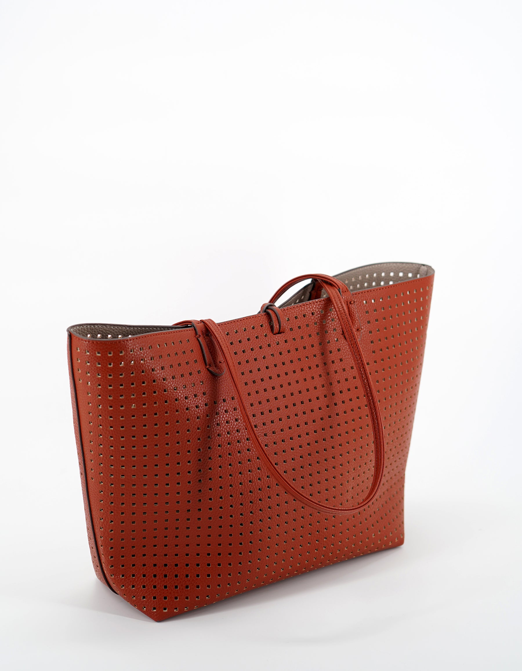 DEPARTURE TOTE PERFORATED SQUARE BURNT TERRACOTTA/PUTTY