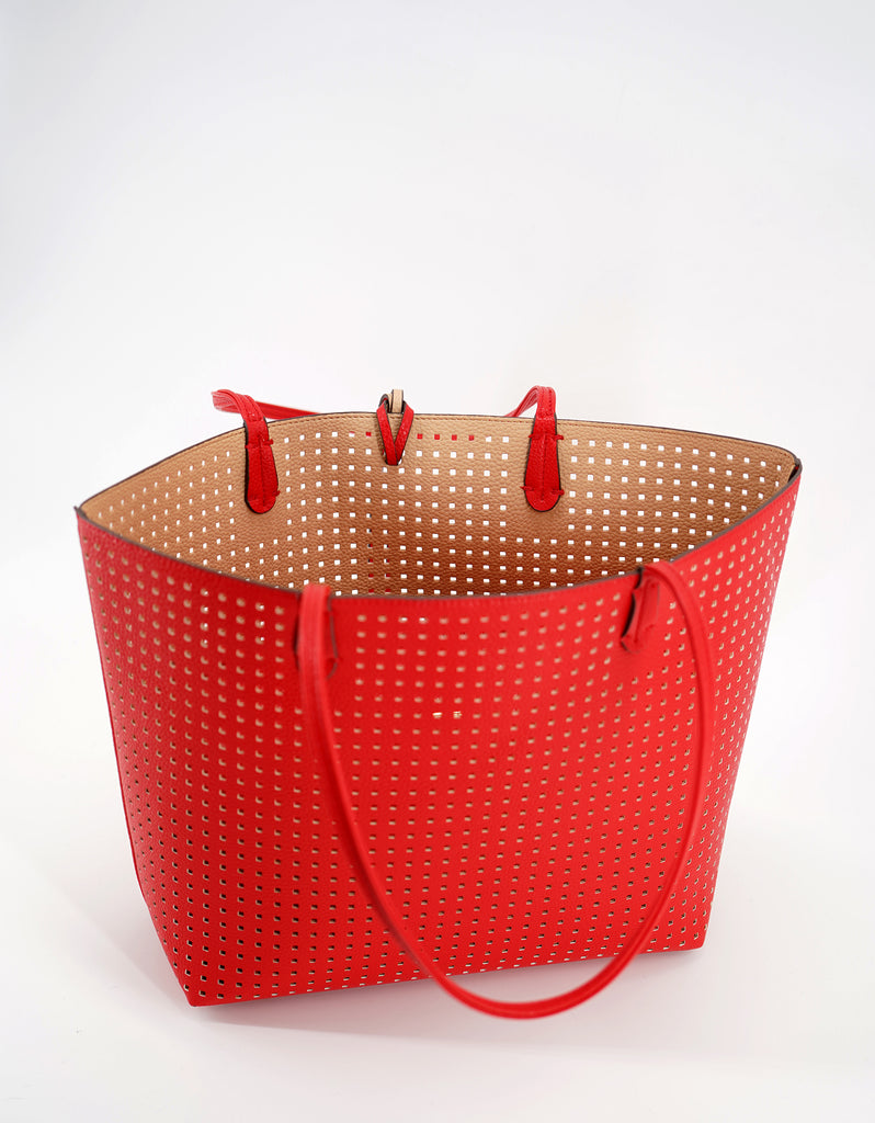 DEPARTURE TOTE PERFORATED SQUARE TROPIC RED/NUDE