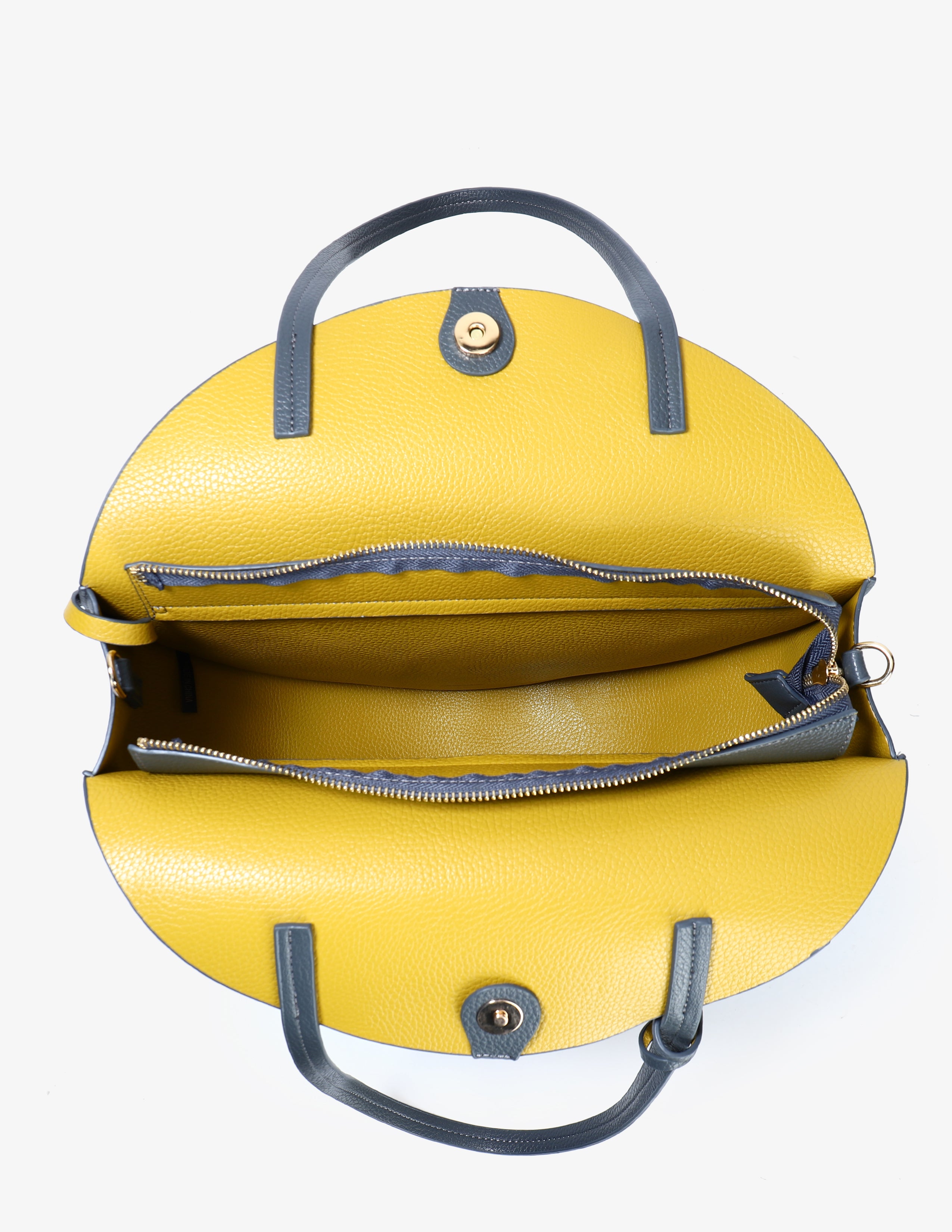ALISON CIRCLE TOTE SLATE/MUSTARD