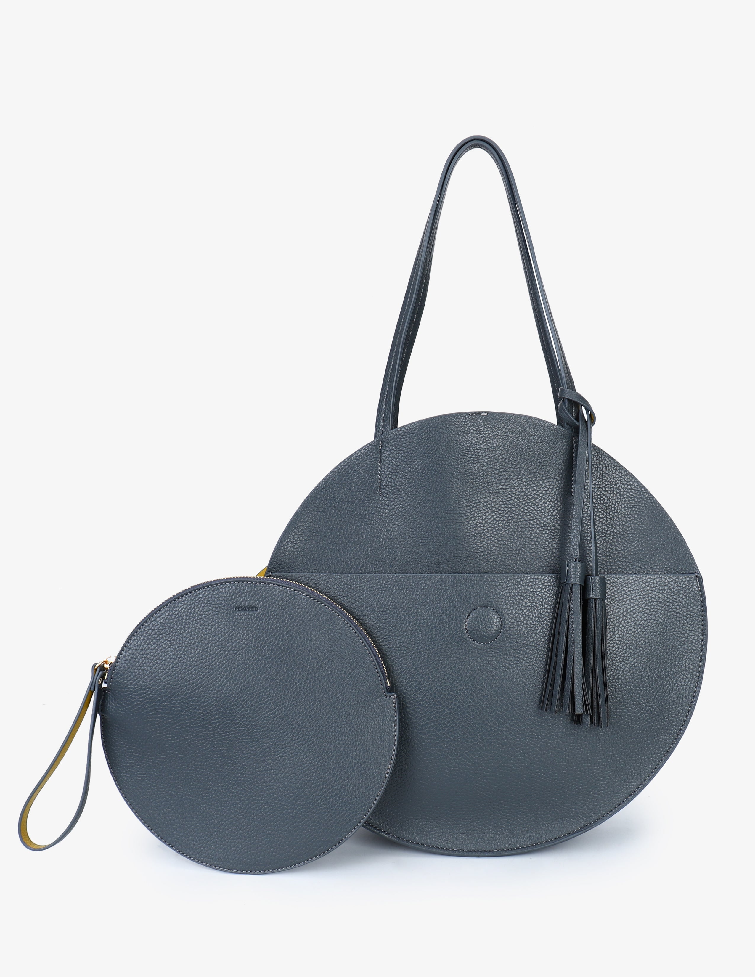 ALISON CIRCLE TOTE SLATE/MUSTARD