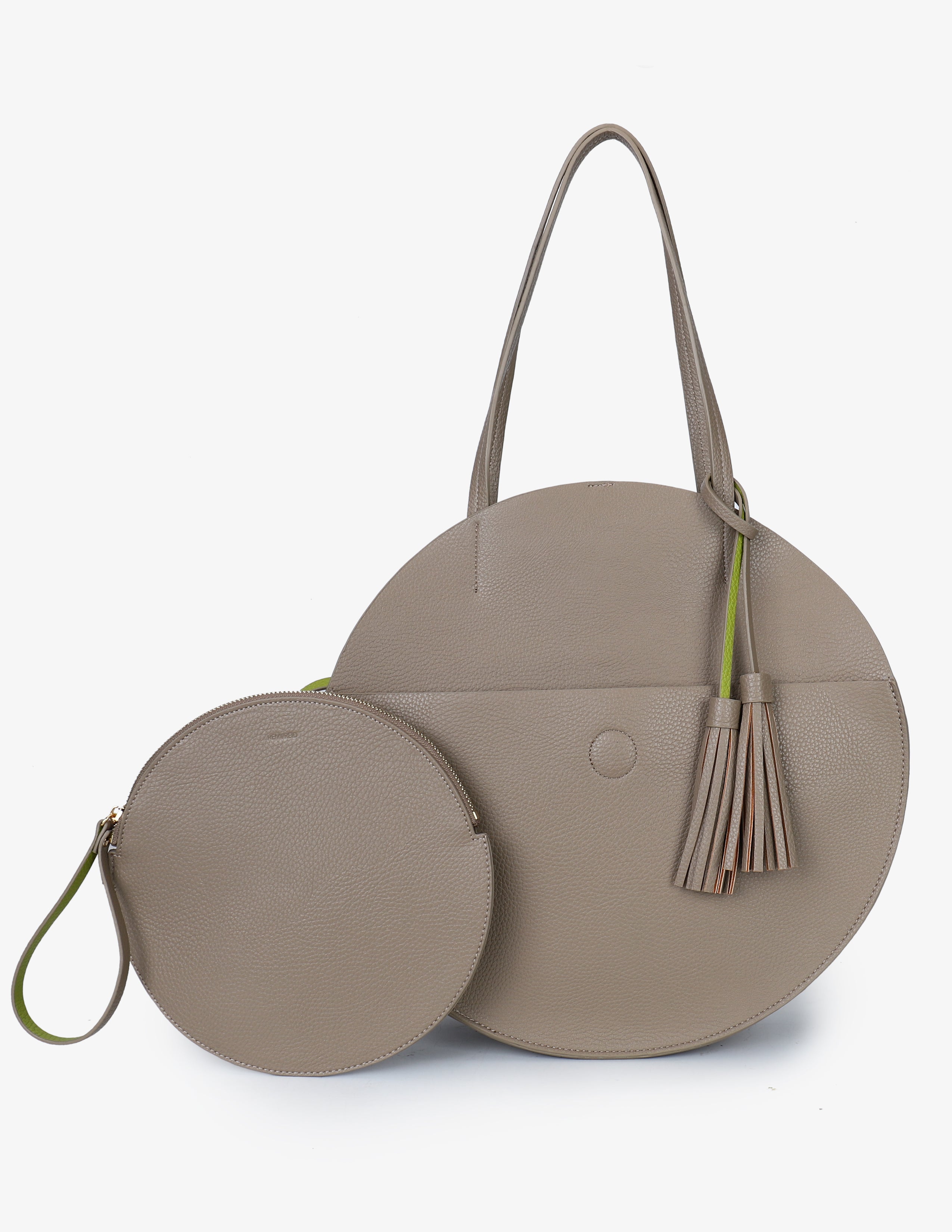 ALISON CIRCLE TOTE TAUPE/LIME