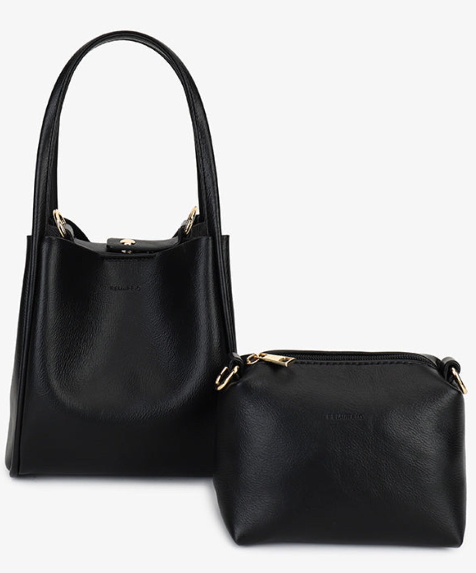 Hollace mini tote black made of vegan leather with matching top-zipper pouch by Remi and Reid.