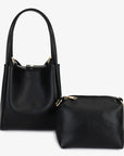 Hollace mini tote black made of vegan leather with matching top-zipper pouch by Remi and Reid.